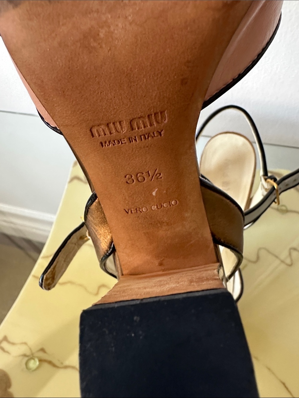 Miu Miu Pink and Silver Colorblock Slingback Block Heels - Picture 3 of 6